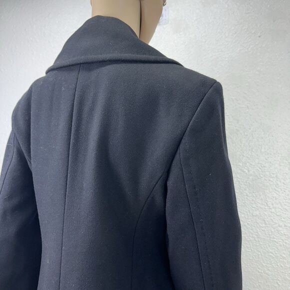 Theory Wool Coat Womens 4 Black Peacoat Double Breasted Money Staple Business - Picture 11 of 15